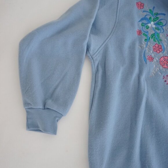 Vintage Separate Scene Blue Embroidered Snowflake Fleece Quarter Zip Sweater M - Picture 8 of 11